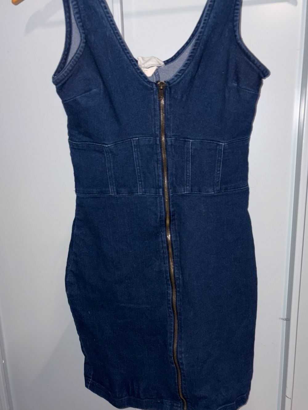 7th & Hudson Women's Dark Wash Full Zip Front Denim Bodycon Mini Dress Stretch M - Picture 2 of 9